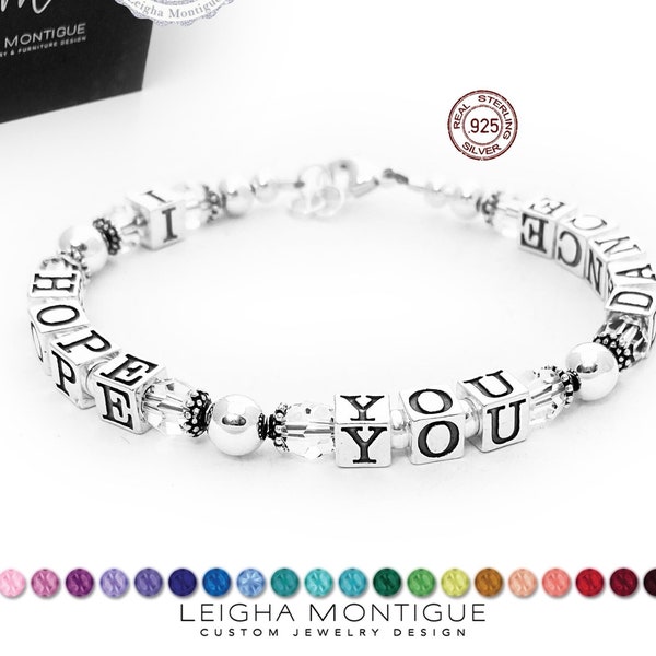 I HOPE YOU DANCE Bracelet .925 Sterling Silver & Swarovski Crystals, Tween Teen Personalized Gifts, Graduation Keepsake, Grad Gifts, Charms