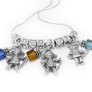 Hebrew Boy Charms and Girl Charms Necklace for Mommy, Grandma or Great Grandma with Birthstone Charms - Hebrew Initials