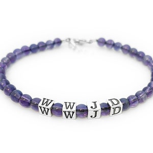 WWJD Sterling Silver & Amethyst Bracelet - What Would Jesus Do Jewelry, Amethyst Message Bracelets, Small 3-6mm Beads