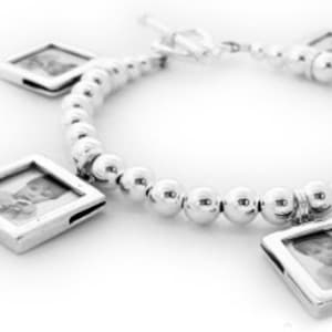 Sterling Silver Picture Frame Bracelet with 5 options of Photo Charms - you may add additional charms (.925 sterling silver)