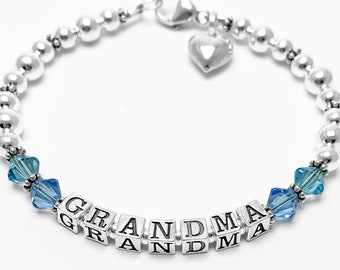 925 Grandma Birthstone Bracelet, Mommy, Kids or Grandkids Birthstones, Swarovski, Crystal Birthstone Bracelet, Sterling or Gold, Free Ship