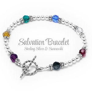 Salvation Bracelet 6mm & Sterling Silver Faith Bracelet with optional Cross Charm, Witness Bracelet, Gospel Bracelet, 6mm Crystals