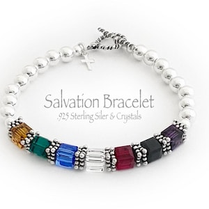 Salvation Bracelet 6mm Square Swarovski Crystals & Sterling Silver Faith Bracelet with Cross Charm - Salvation Faith Bracelet or Witness