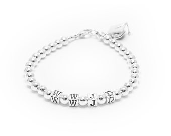 Graduation Gift ideas, Graduation Cap Charm Bracelet, WWJD Charm Bracelet, .925 Sterling Silver, Free Shipping, Birthstone Option