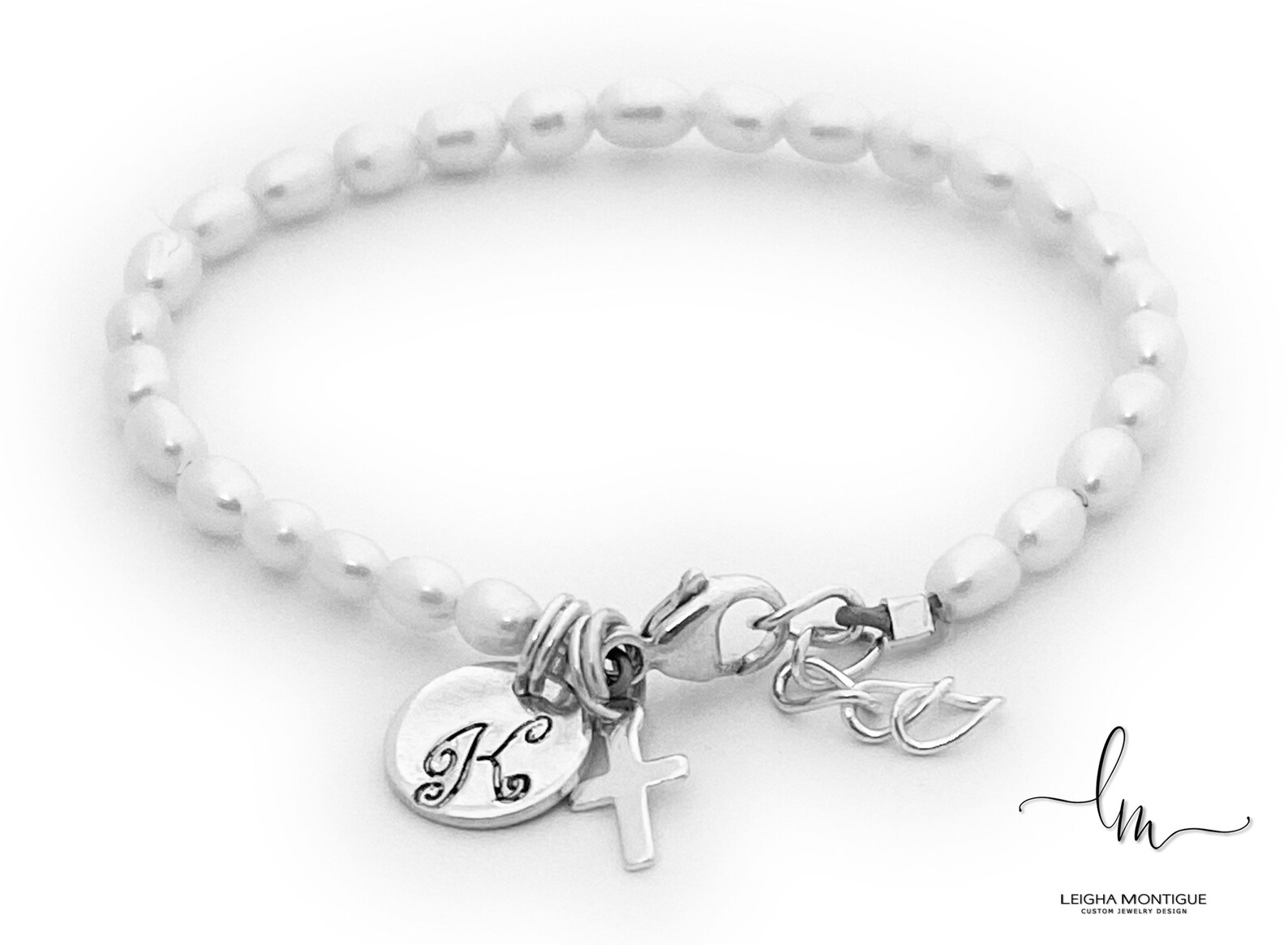 Little Girl Baby Pearl Bracelet Personalized Baby Pearl Cross Etsy