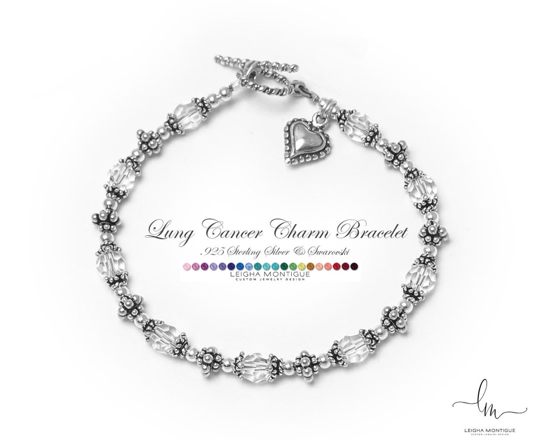 Lung or Breast Cancer Bracelet Sterling Silver, Crystals, Survivor