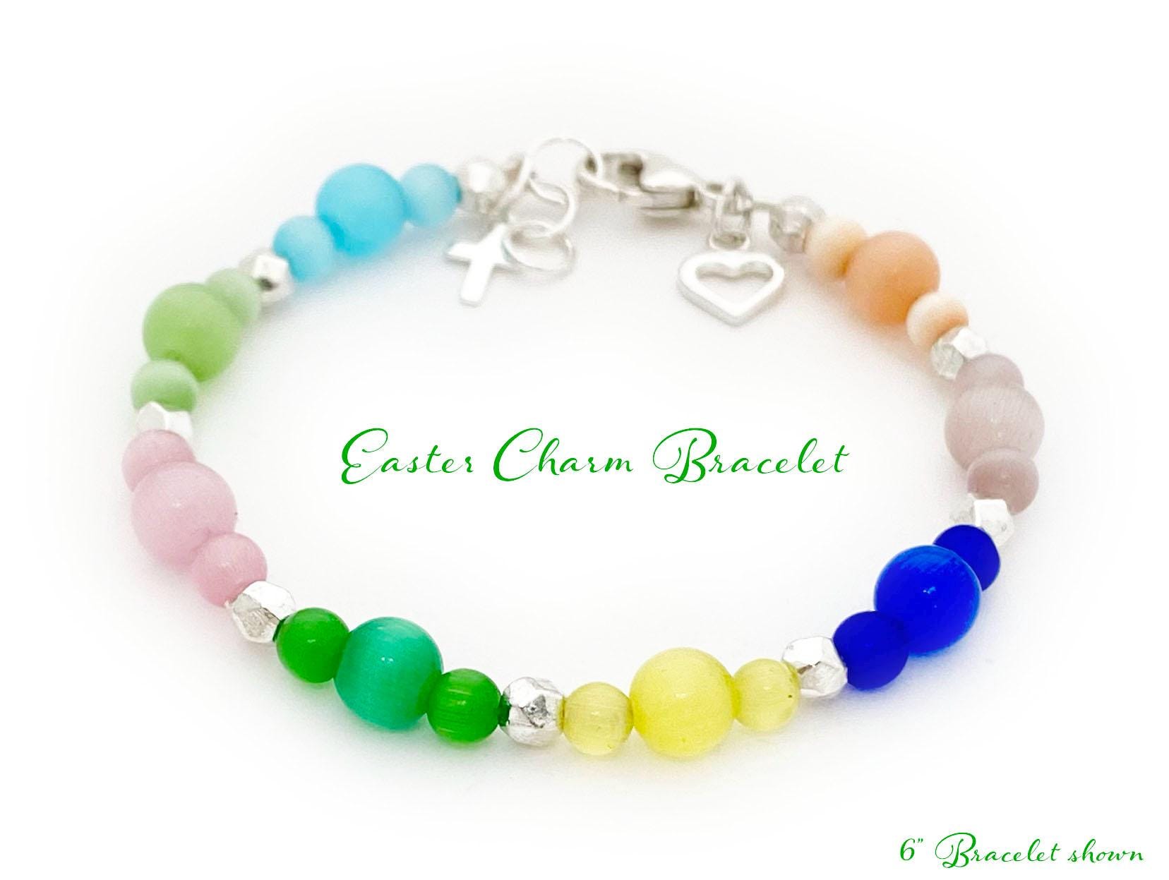 Easter Charm Bracelet: Jelly Bean Cat's Eye Beads, Sterling