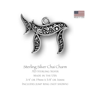 Chai Charm, .925 Sterling Silver, Hebrew or Jewish Jewelry Charms - Handcrafted Sterling Silver Chai Charm - Made in the USA