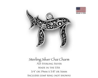 Chai Charm, .925 Sterling Silver, Hebrew or Jewish Jewelry Charms - Handcrafted Sterling Silver Chai Charm - Made in the USA