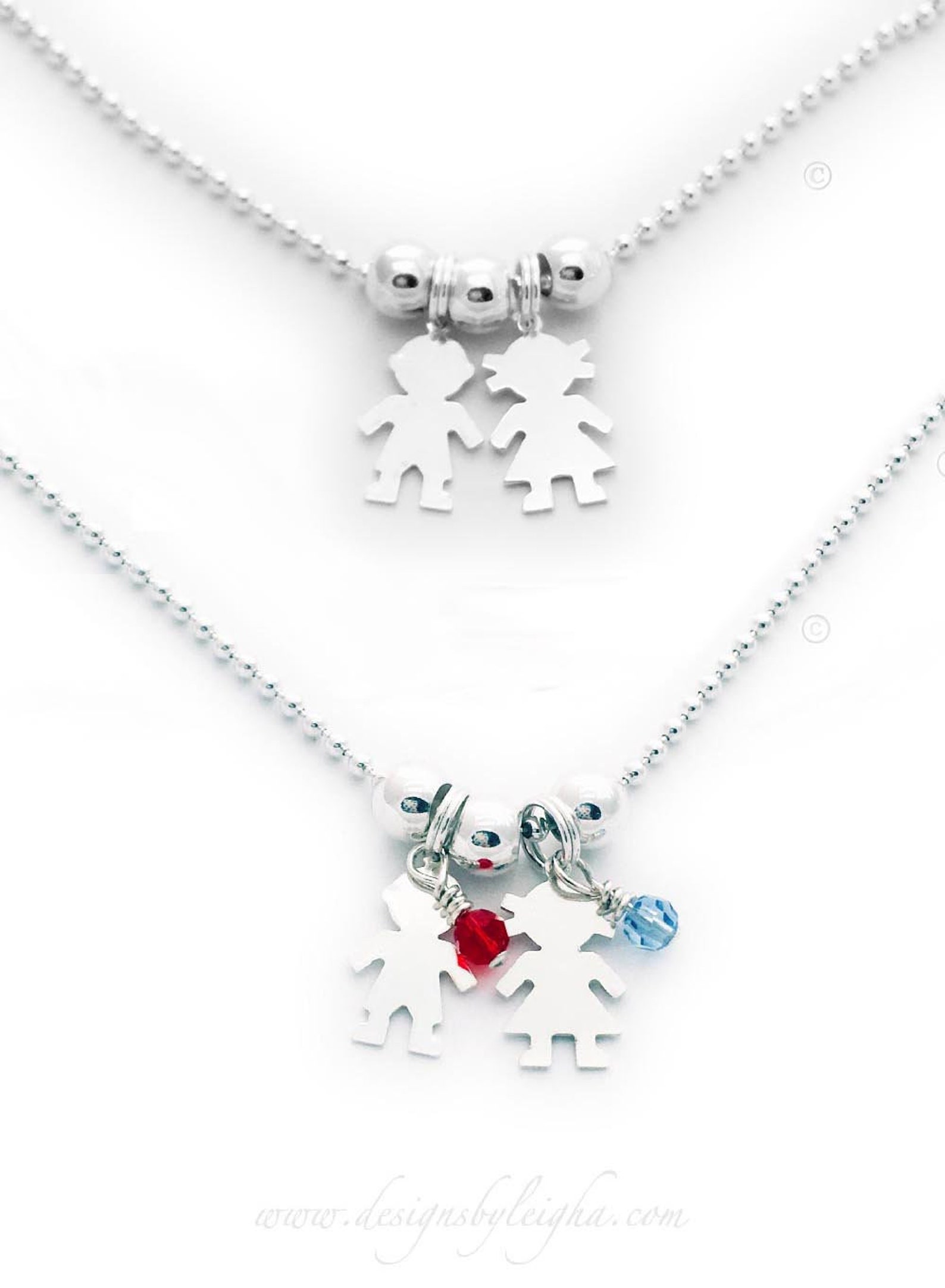 Boy and Girl Charm Necklace With Birthstone Option .925 Etsy