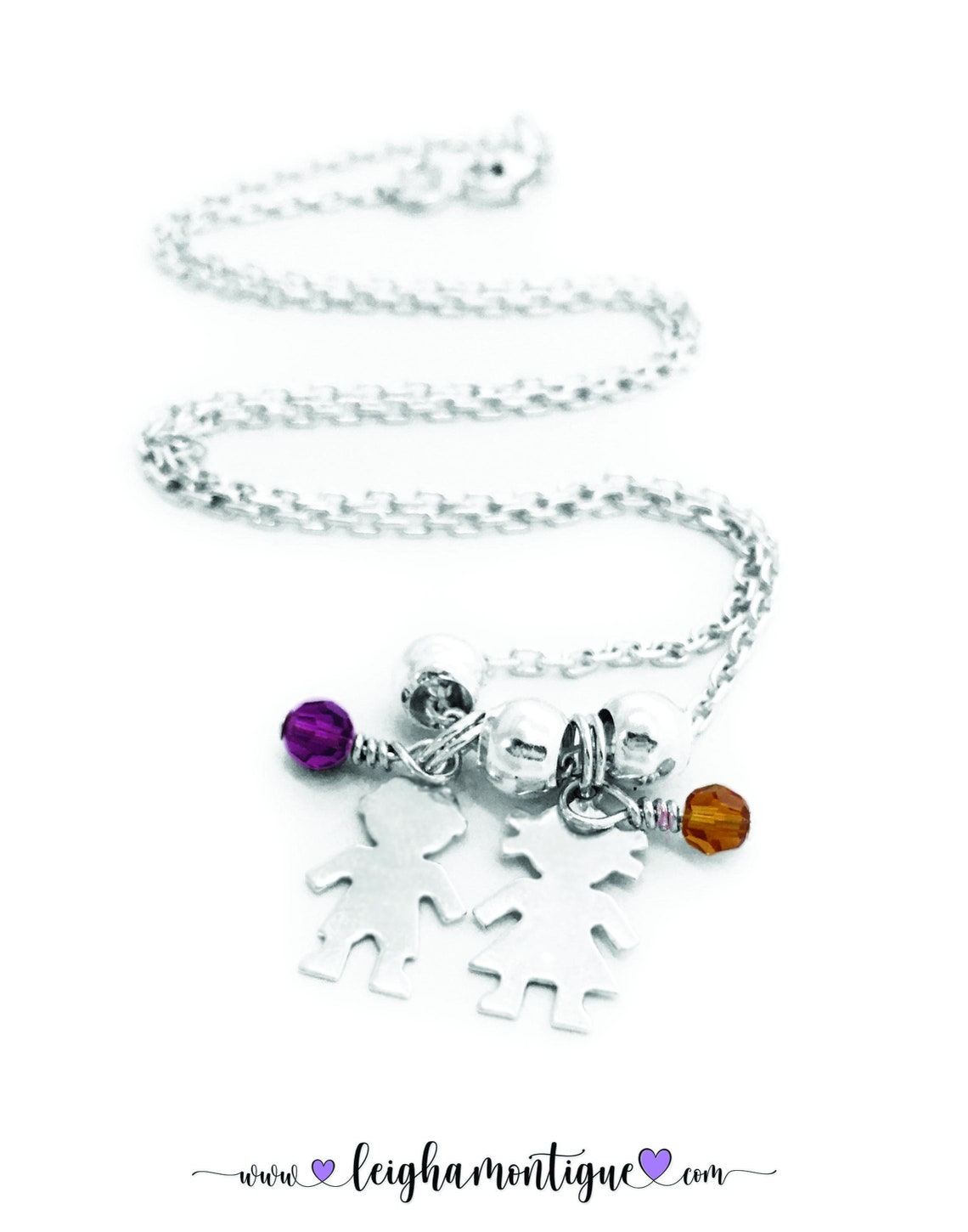 Boy and Girl Charm Necklace with Birthstone Option Etsy