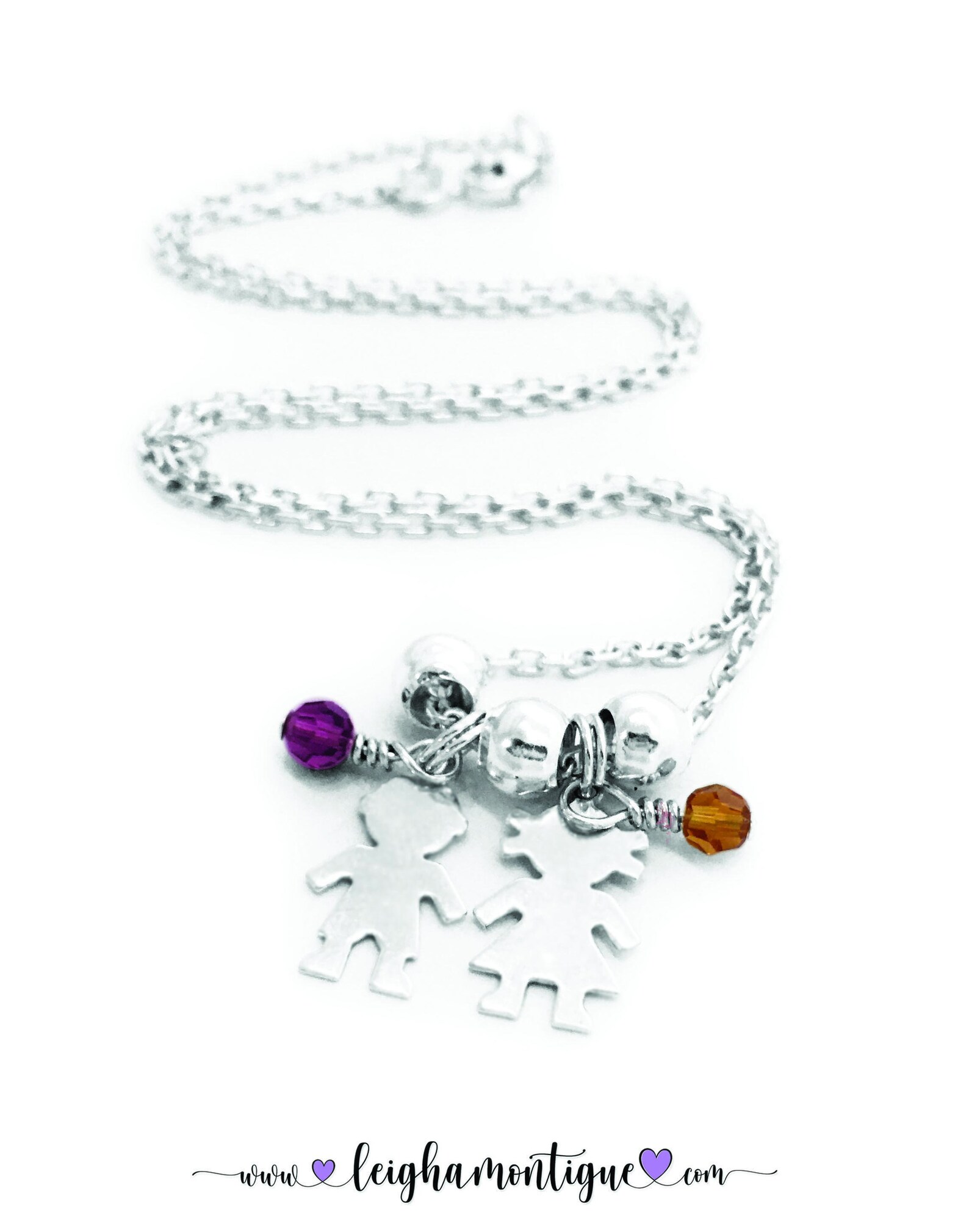 Boy and Girl Charm Necklace With Birthstone Option .925 Etsy
