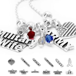 Army, Navy, Air Force, Marines, Coast Guard, Space force, Mom Necklace, Army Daughter Charm Necklace, Military Charms, Sterling Silver, Swar