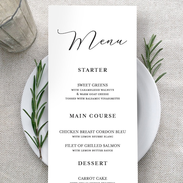 Simple Wedding Menu Cards - Printed Wedding Menus - Menus For Reception Tables - Wine Wedding Menus