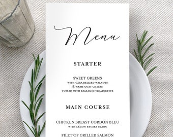 Simple Wedding Menu Cards - Printed Wedding Menus - Menus For Reception Tables - Wine Wedding Menus