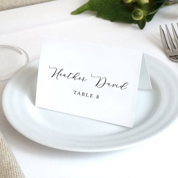 Simple Printed Wedding Place Cards - White Wedding Escort Cards - Meal Options Available - Colors and Fonts Can be Customized