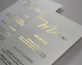 New! Gold Foil Menu Cards, Printed Shiny Wedding Gold Foil Menus, Simple and Classy Gold Menus For Reception Tables, Printed Menu Cards