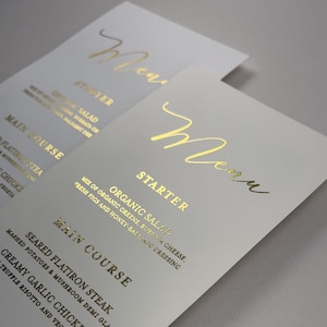 New! Gold Foil Menu Cards, Printed Shiny Wedding Gold Foil Menus, Simple and Classy Gold Menus For Reception Tables, Printed Menu Cards