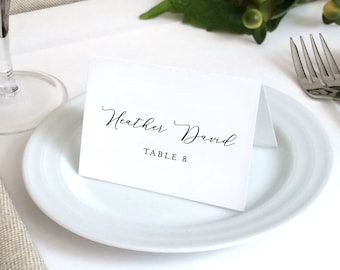 Simple Printed Wedding Place Cards - White Wedding Escort Cards - Meal Options Available - Colors and Fonts Can be Customized