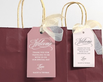 Out of Town Hotel Welcome Tags, Wedding Gift Bag Tags, Printed, Customized, Many Wedding Colors Available