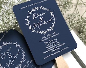 Navy Blue Wedding Program Fans Wooden Sticks Included  - Navy Blue Wedding Program Fans - Printed Ceremony Wedding Fan  Simple Ceremony Fans