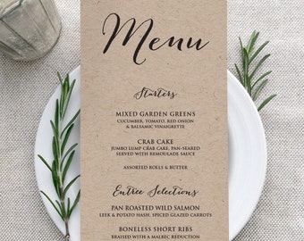 Simple Printed Menus  - Printed Wedding Menus  - Simple Rustic Menus - Brunch Menu Bridal Shower Menus