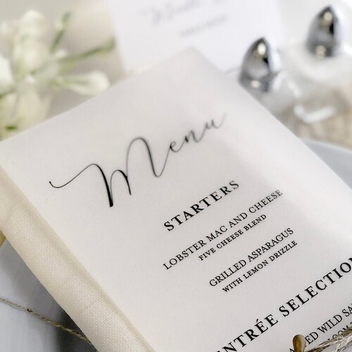 Printed Vellum Wedding Menu Cards Printed Colored Ink Vellum Etsy