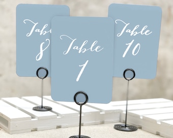 Dusty Light Blue Table Numbers - Printed 5x7 Table Numbers - Simple Table Numbers - Printed Table Numbers Wedding Table Numbers - White Ink