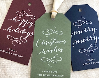 Christmas Personalized Gift Favor Tags, Wine Gift Tags,  Holiday Party Gift Tags, Christmas Tags, Gift Favor Tags, Tags for Gifts, White Ink