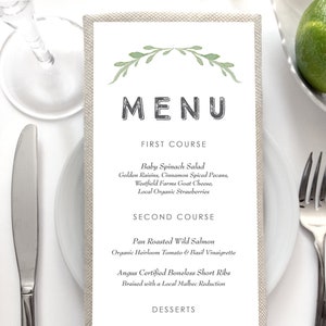 Wedding Menu Card - Greenery Wedding Menu Cards - Greenery Table Decor Wedding Menus