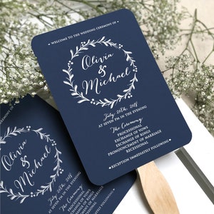 Navy Blue Wedding Program Fans Wooden Sticks Included  - Navy Blue Wedding Program Fans - Printed Ceremony Wedding Fan  Simple Ceremony Fans