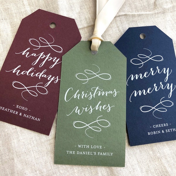 Christmas Personalized Gift Favor Tags, Wine Gift Tags,  Holiday Party Gift Tags, Christmas Tags, Gift Favor Tags, Tags for Gifts, White Ink