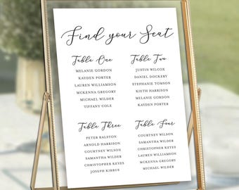 Printed Seating Chart, Seating Assignments for Frames, DIY Seating Display, 8.5 x 11 Printed Seating Lists