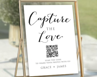 Capture the Love QR Code Signs for Frames, Printed 4x6, 8.5 x 11 or 5x7 Inch Signs for Frames, Many Colors Available, Frames not Included