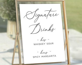 Signature Drink Cocktail Signs, Printed 8.5 x 11, 5 x 7, or 4 x 6 Inch Signs for Frames, Signature Cocktail Signs, Bar Menu Signs