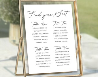 Printed Seating Chart, Seating List for Frames, DIY Seating Display, 8.5 x 11 Printed Seating Lists for Rehearsal Dinner, Birthday Parties
