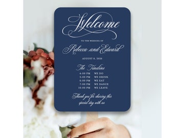 Wedding Timeline Program Fan, Printed Welcome Fans for Wedding, Day of Wedding Handheld Fans, Wedding Day Itinerary, Many Colors Available