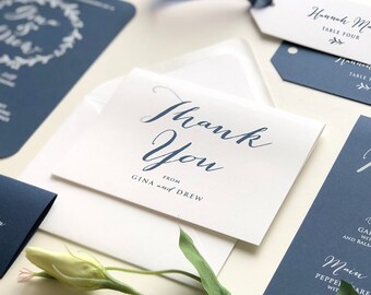 Navy Blue Thank You Cards- Navy Blue Wedding Thank You Cards - Personalized Thank You Folded Note Cards with Envelopes