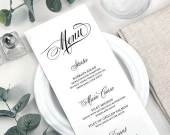 Printed Wedding Menu Cards, Classic Custom Wedding Menus, Menus For Reception Tables, Bridal Shower Menu Cards