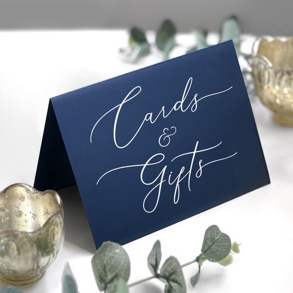 Cards and Gifts Table Sign, Navy Blue Gifts Sign, Modern Minimalist Gifts Sign, Wedding Gifts, Wedding Table Top Card, Printed and Folded