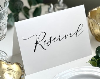 Simple White Reserved Table Signs, Printed Wedding Table Card, Folded Reserved Seating Cards. Reserved Ceremony Seating