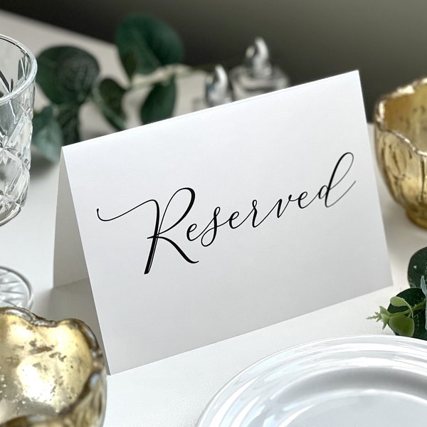 Simple White Reserved Table Signs, Printed Wedding Table Card, Folded Reserved Seating Cards. Reserved Ceremony Seating