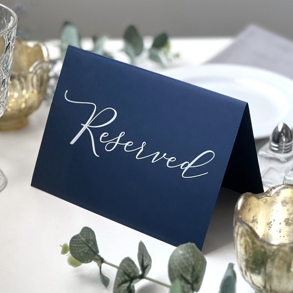 Navy Blue Reserved Wedding Table Sign - Customized Wedding Table Sign - Reserved Seating for Wedding - Folded Navy Blue Table Sign