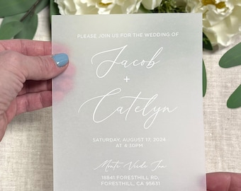 Vellum Wedding Invitations,  Printed Vellum Wedding Invitation Inserts, Vellum Paper, White Ink, 5x7 Vellum Prints, Envelopes Not Included