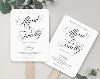 Printed Wedding Program Fans, Wooden Sticks Included, Customize with Your Names, Beautiful Wedding Program Fans, You Assemble