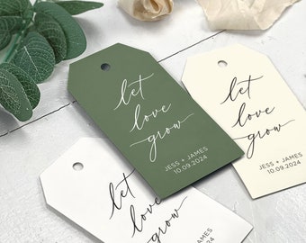 Let Love Grow, Custom Favor Tags for Eco-Friendly Sustainable Wedding Favors, Bridal Shower Favors, or Baby Showers, Tags for Pine Seedlings