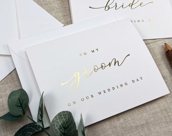 Gold Foil To My Groom Wedding Day Card, To My Bride Card, Classy and Simple Wedding Day Cards, Metallic Gold, Shiny Rose Gold Foil, Silver