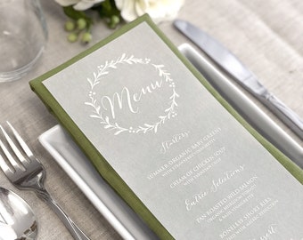 Vellum Wedding Menu Cards - Printed White Ink Vellum Menus - Vellum Menus For Reception Tables - Vellum Menu
