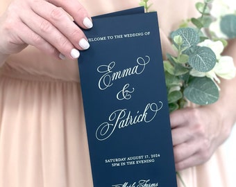 Folded Wedding Ceremony Programs, Printed Wedding Ceremony Programs, Many Colors Available, White ink