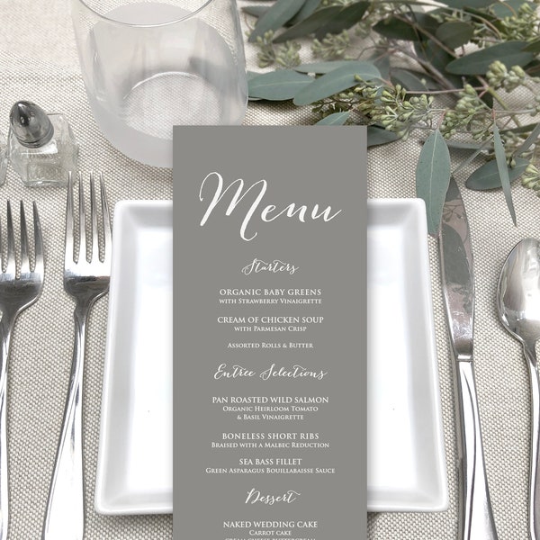 Gray Wedding Menu Card - Modern White Printing Wedding Menu Cards - Gray